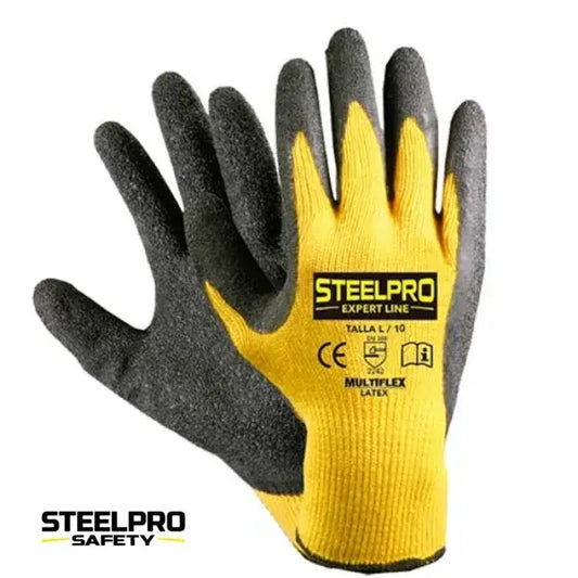 GUANTE DE HILO C/PALMA LATEX MULTIFLEX AMARILLO STEELPRO